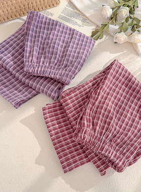 软糯磨毛睡裤女加厚保暖格子居家裤宽松秋冬德绒家居裤可外穿长裤