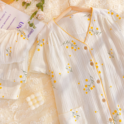 可拆胸垫睡衣女棉纱防凸点家居服