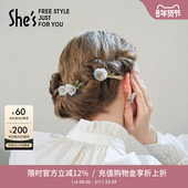 shes茜子春天 卡美伊原创浪漫玫瑰花朵马尾横夹盘发发夹发饰