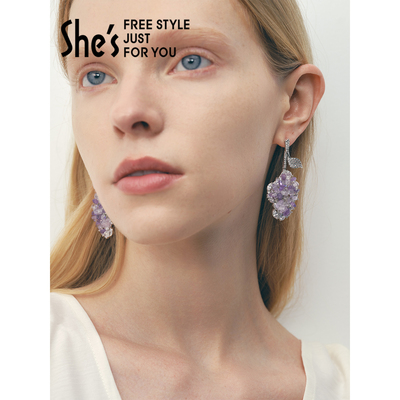 shes茜子璀璨晶石优雅睡莲耳环