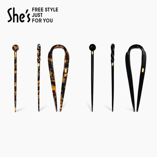 shes茜子复古醋酸板材丸子头古风发簪现代简约簪子高级感发钗