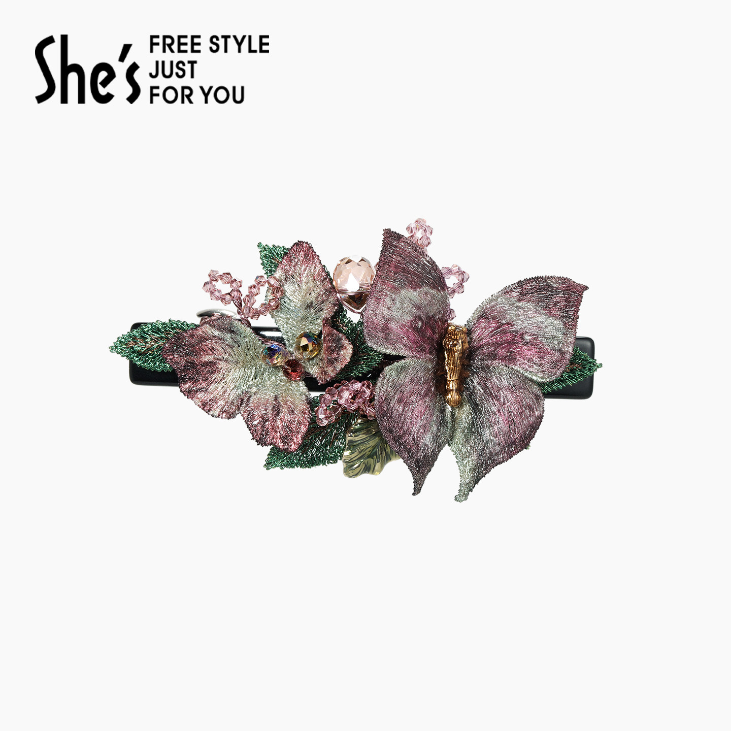 shes茜子重工刺绣花朵横夹