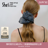 shes茜子轻简复古花纹桑蚕丝盘发发圈马尾发绳时尚 百搭头绳高级感