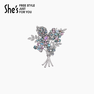 shes茜子耀我宣言手工编织璀璨工艺水晶花束胸针高级感轻奢胸花