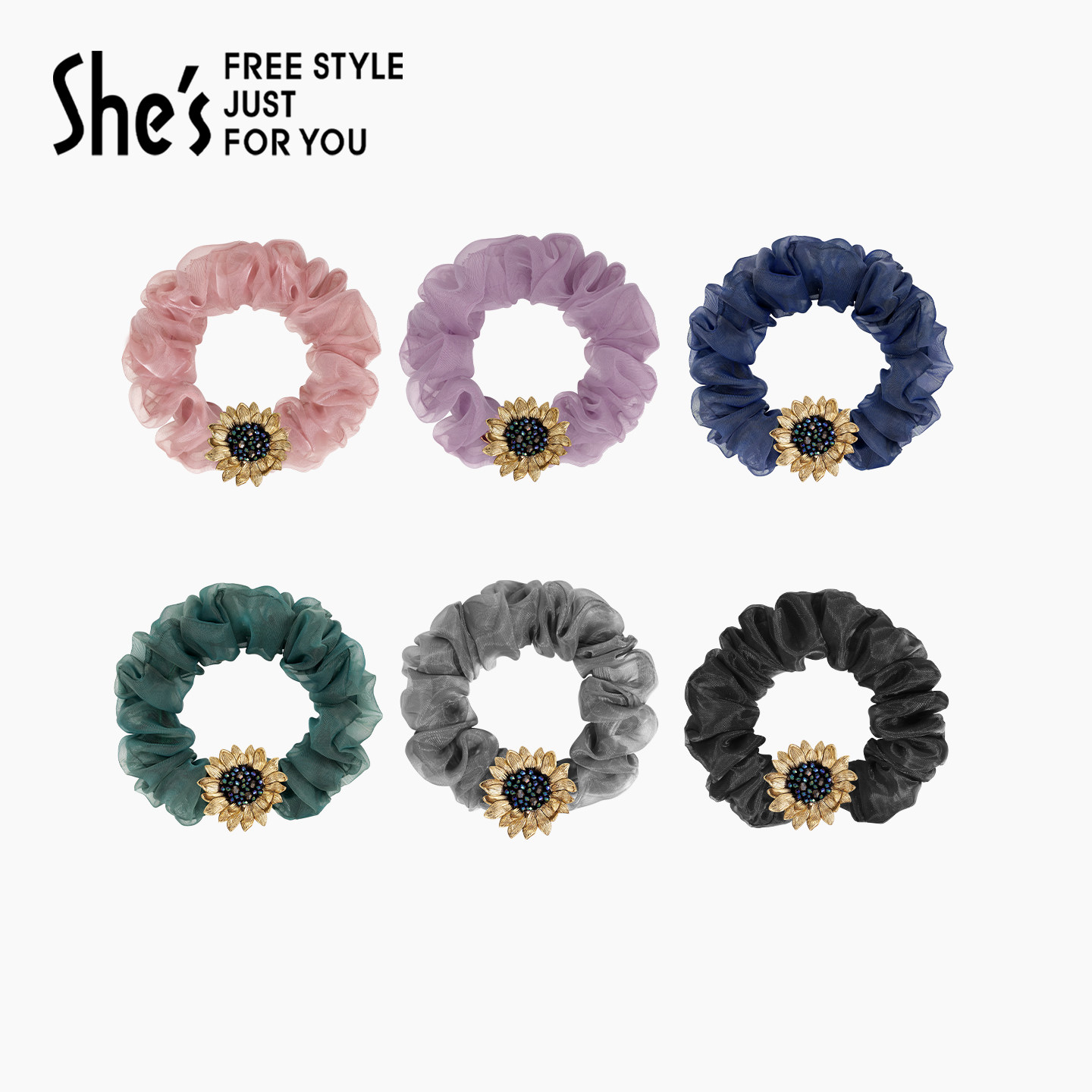 shes茜子梵高向日葵原创手工钉珠矿彩水晶发圈简约马尾发绳头饰