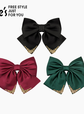 shes茜子原创设计镀14K金色宫廷复古大蝴蝶结头饰平行夹发卡