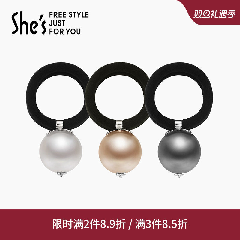 惠shes茜子凡尔赛工艺珍珠高端皮筋马尾发绳低丸子头发圈头绳头饰