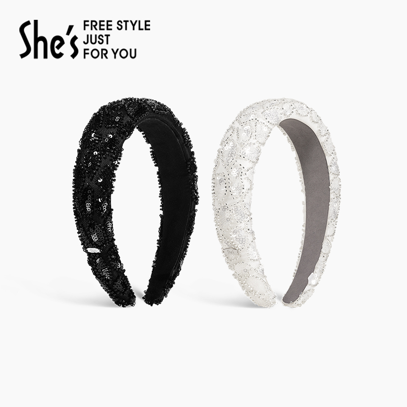 shes浪漫亮片手工钉珠高颅顶发箍
