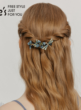 shes茜子蓝蜓集序刺绣渐变花朵手工滴油蜻蜓平行夹发夹盘发发卡