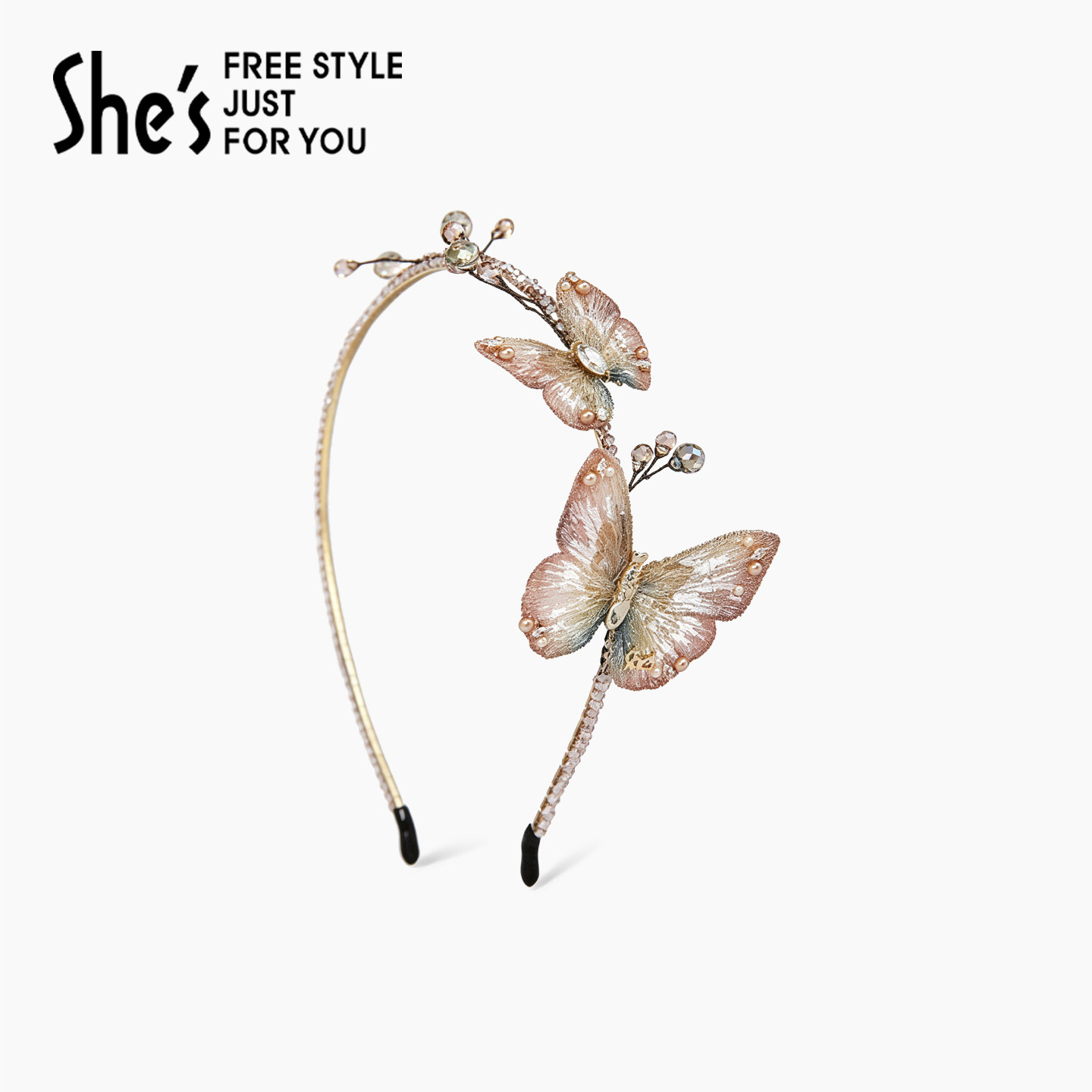 shes茜子国风刺绣蝴蝶细发箍