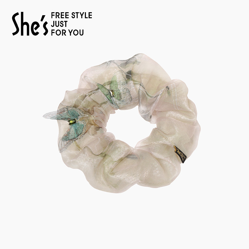 shes茜子浪漫蝴蝶网纱马尾发圈