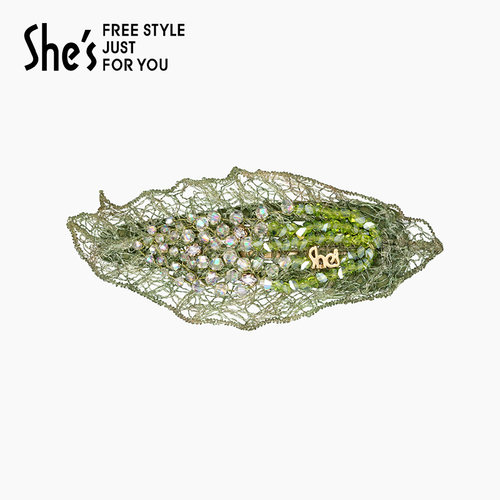 shes茜子璀璨编织绿叶刘边夹