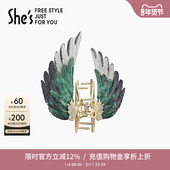 shes茜子原创情人鸟刺绣华丽羽翼竖抓夹发抓后脑勺半发夹轻奢
