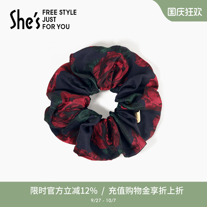 shes茜子复古玫瑰提花大肠发圈