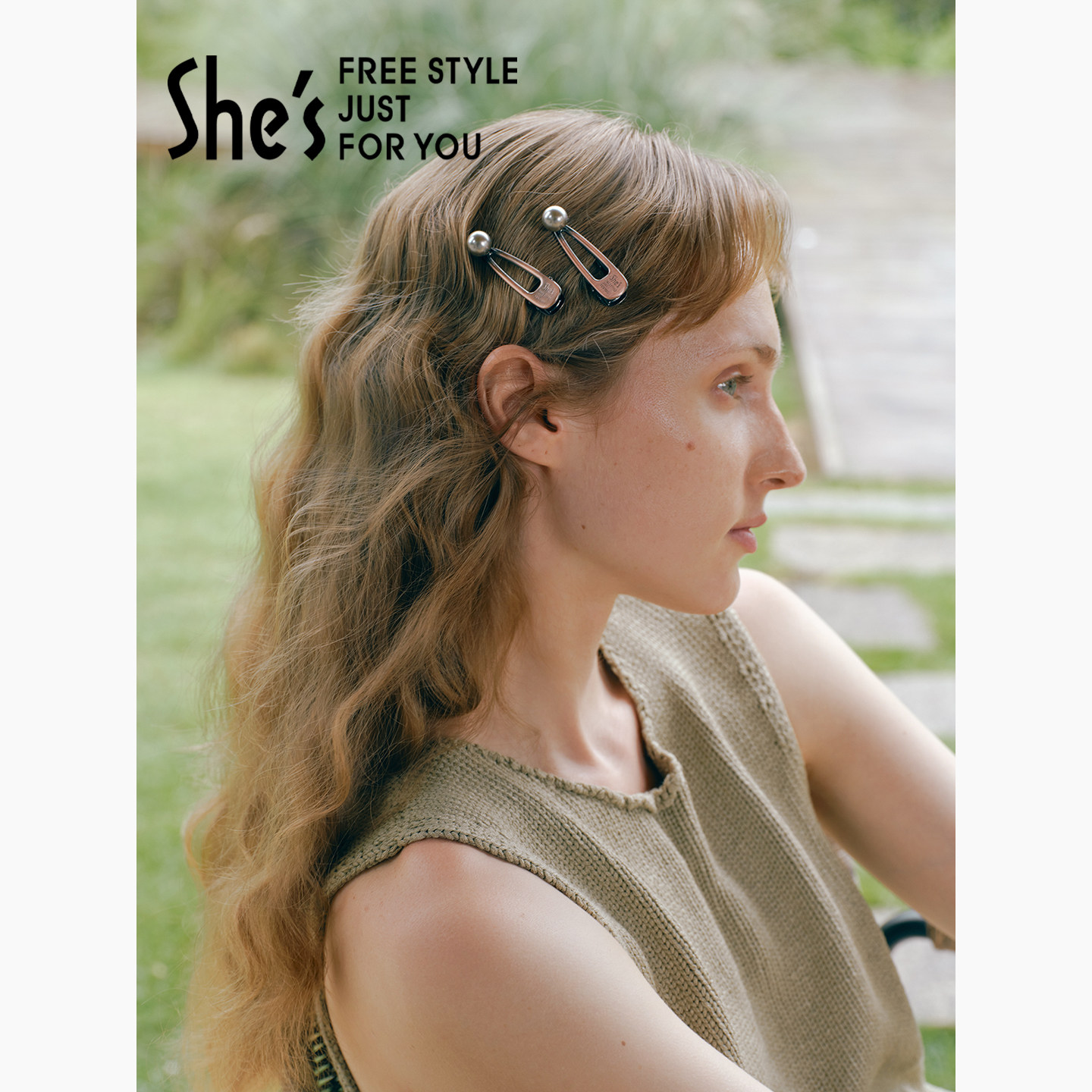 shes茜子简约质感工艺珍珠捏夹