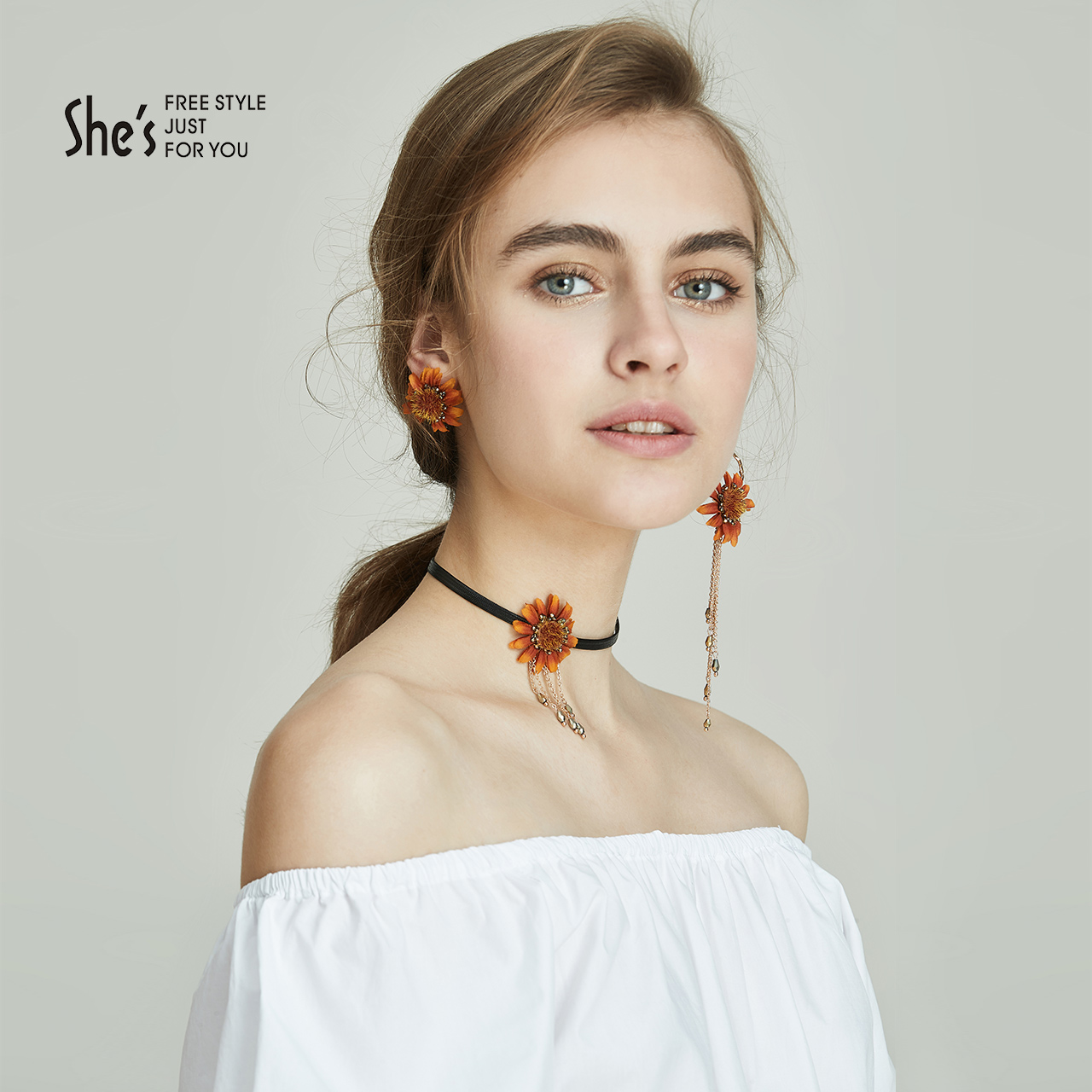 shes首飾 sunflower手工系列閃亮向日葵花朵流蘇項鏈choker項圈