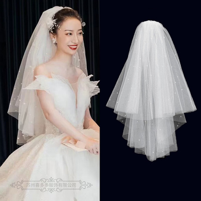 钉珍珠新娘结婚领证登记求婚头纱