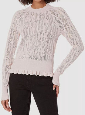 外贸原单c*st tout双层半透明蕾丝木耳边长袖半高领套头针织衫女