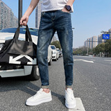 马路街拍牛仔裤男士修身小脚弹力简约百搭潮牌显瘦休闲裤135P55，男装牛仔裤，星座1102