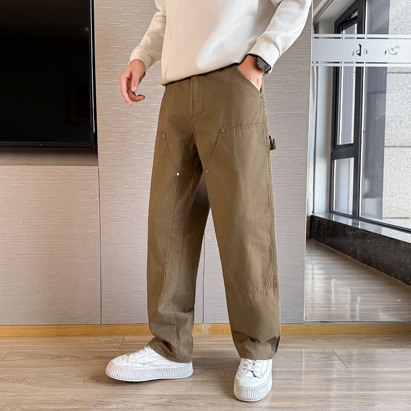 抖音双膝伐木工装裤休闲宽松直筒裤百搭水洗裤子男K1007P65,男装工装外套,星座1102