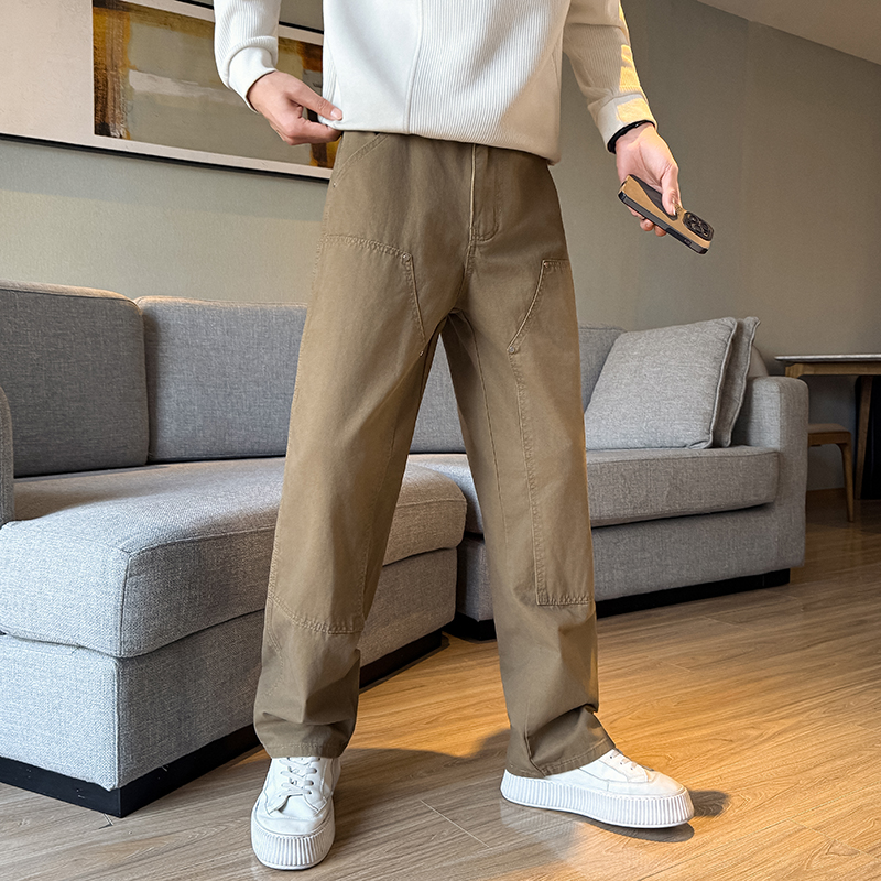 抖音双膝伐木工装裤休闲宽松直筒裤百搭水洗裤子男K1007P65，男装工装外套，星座1102