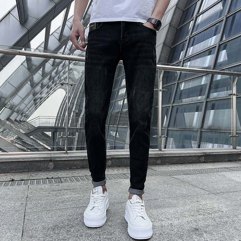 社会小伙牛仔裤男士修身小脚弹力简约百搭潮牌显瘦休闲裤105P65,男装牛仔裤,星座1102