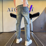 秋冬主推美式高街痞帅cleanfit弹力微宽松直筒牛仔裤男潮185P65，男装牛仔裤，星座1102