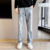 四季款浅色牛仔裤男潮牌痞帅休闲百搭宽松显瘦直筒长裤子180P65，男装牛仔裤，星座1102