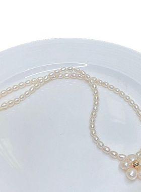 天然淡水巴洛克珍珠项链女真珍珠简约轻奢高级感花朵锁骨链新款