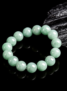 纯天然翡翠玉A货缅甸玉豆绿圆珠手串淡绿正品玉石手链高级礼物
