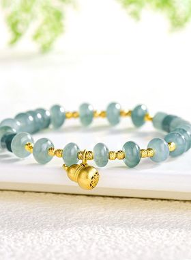 925纯银天然翡翠玉A货蓝水算盘珠手链冰种玉石女款时尚高级手串