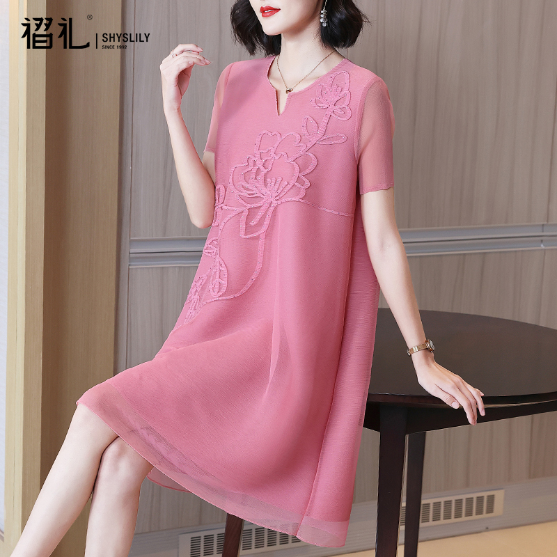 三宅高端妈妈连衣裙新款网纱裙