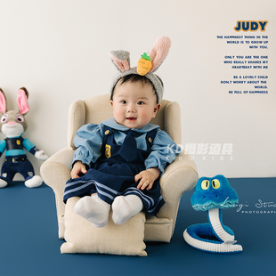兔子警官宝宝百天照疯狂动物城朱迪主题影楼儿童百岁拍照写真道具