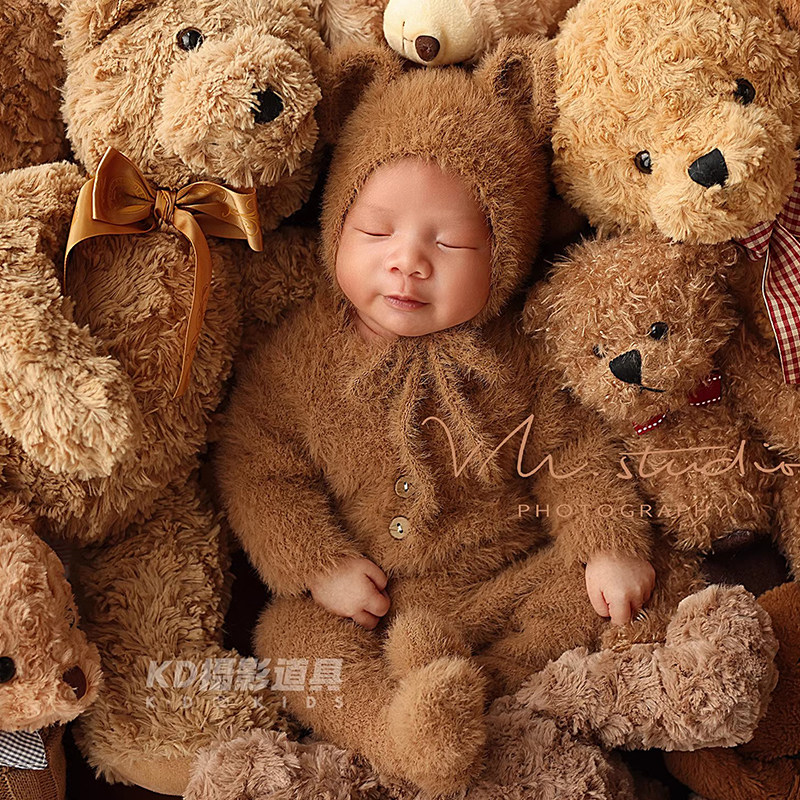 可爱小熊新生儿写真主题婴幼儿拍照玩偶道具宝宝月子照服装影楼