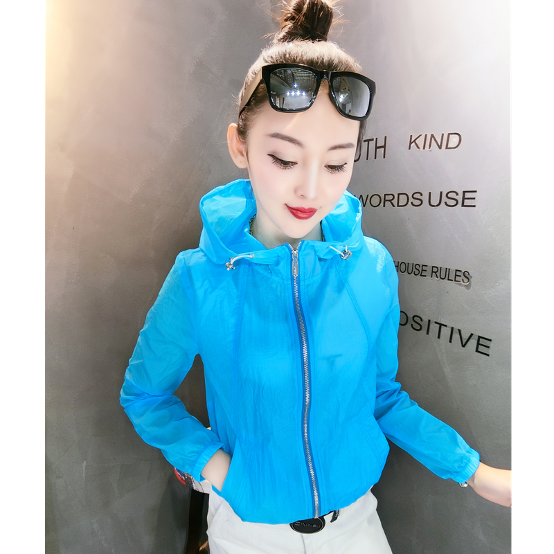 防嗮衣夏季新款速干透气纯色防嗮服外搭拉链连帽女上衣旅游遮阳潮