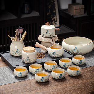 新款家用功夫茶具套装汝窑高档陶瓷懒人自动泡茶神器茶杯茶道套装