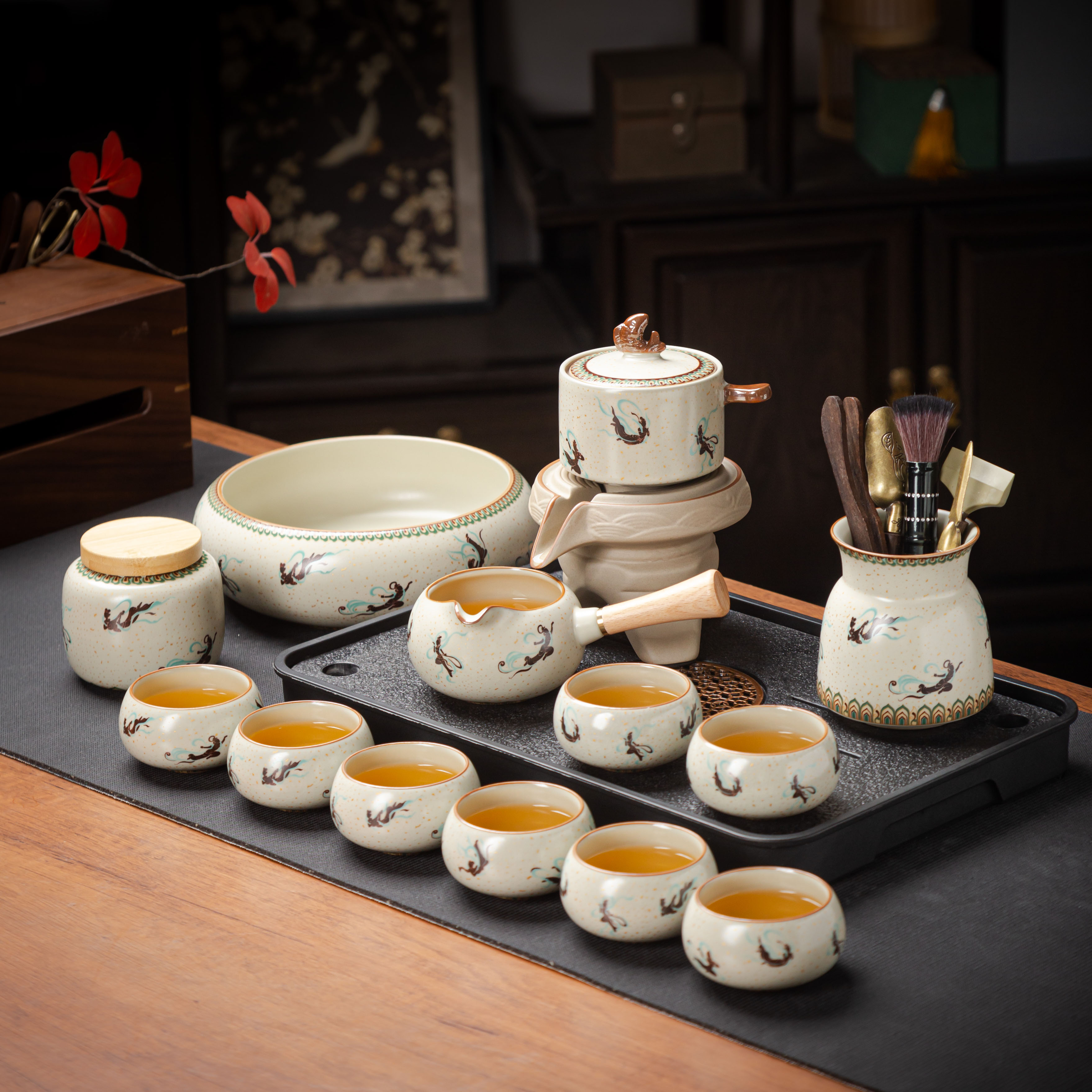 新款家用功夫茶具套装汝窑高档陶功夫茶具