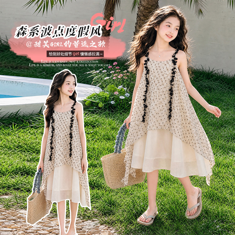 夏季女舒适自然腰连衣裙假两件