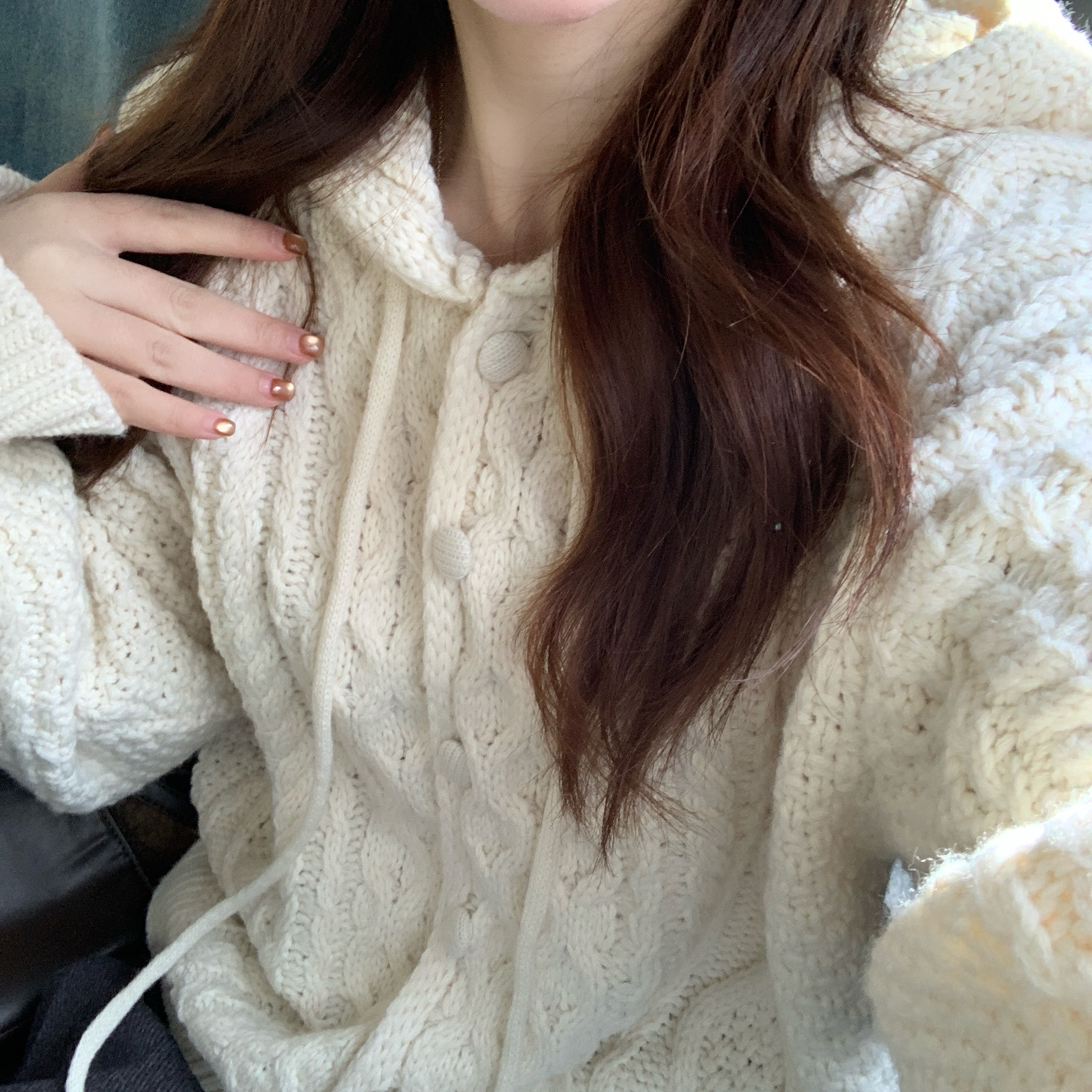 韩系连帽麻花针织开衫女保暖