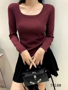 尚品秀7918秋冬新款T恤打底衫纯色圆领长袖修身百搭显瘦上衣女