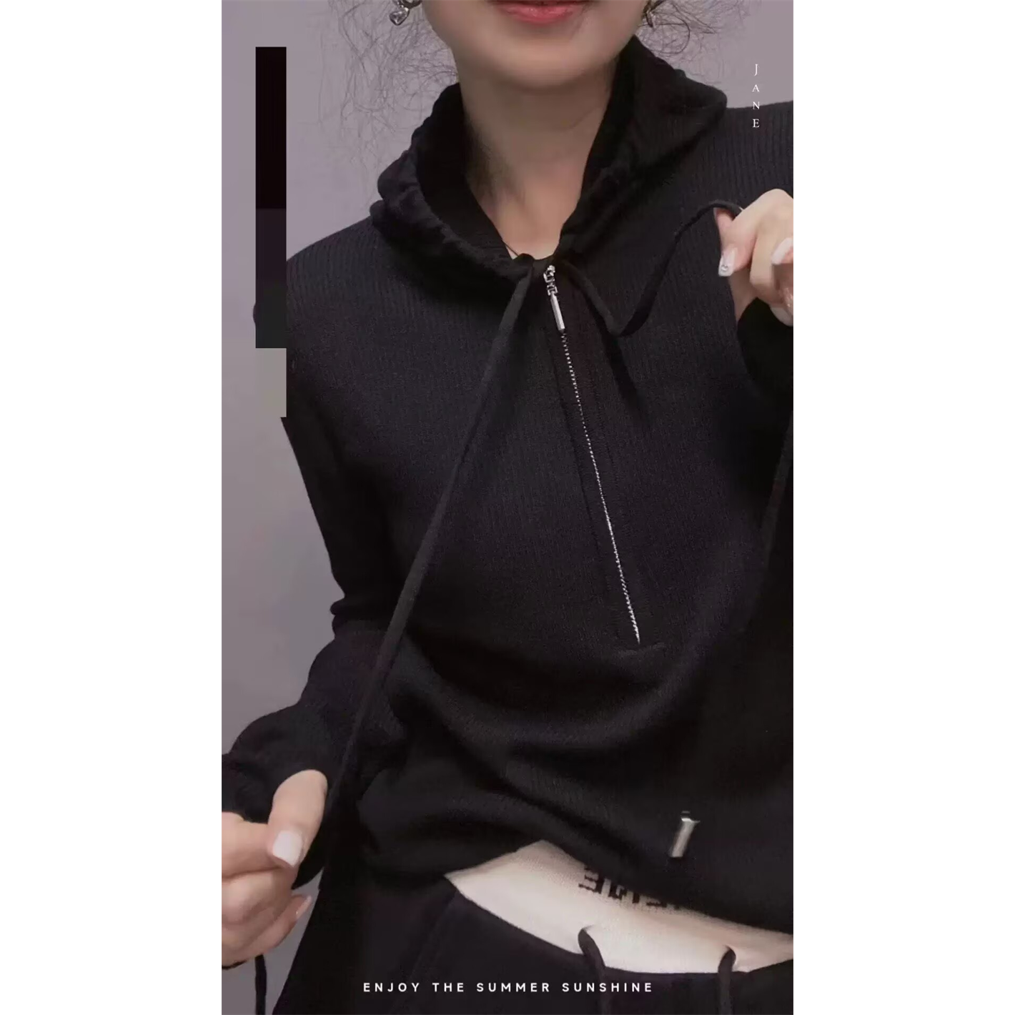 衣唯硕87218秋冬新款连帽拉链抽绳羊毛混纺修身针织衫打底衫女