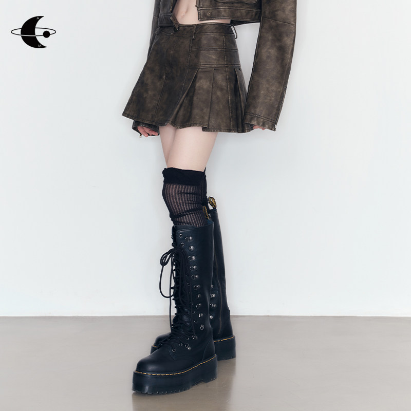 AnnoMundi创世纪元 美拉德穿搭 复古做旧百褶A字皮裙高腰半身裙,女装/女士精品,半身裙,淘宝优惠券,粉丝福利购,淘宝优惠卷