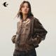 皮衣外套女2026新款 设计感做旧肌理擦色短款 墨棕皮纹 创世纪元