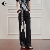 裤 创世纪元 子 女2025早秋新款 独特工装 夜隐青苔 黑色直筒休闲裤