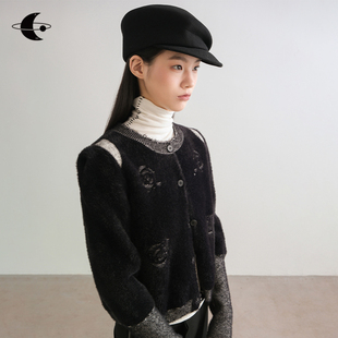 创世纪元【散落玫瑰】毛衣女2025新款冬原创提花图案毛绒针织开衫