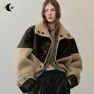 创世纪元 皮草女两面穿皮毛一体拼接立领外套毛毛外套 月壤裁光