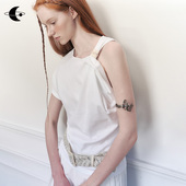 独特漂亮斜肩上衣女高级感镂空织带短袖 创世纪元 绞云徊襟 T恤