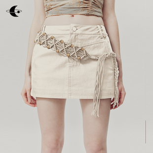 AnnoMundi创世纪元 低腰显瘦a字裙 原创手工绳结腰带半身裙女短款