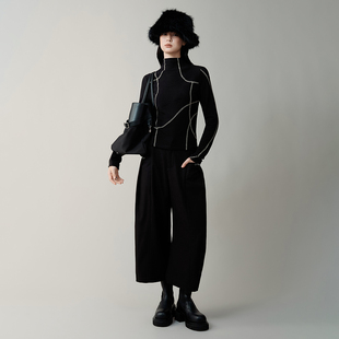 创世纪元 小个子 流线廓形金属玫瑰原创设计感叠褶九分阔腿茧型裤