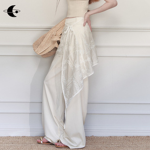 女春原创设计感宽松阔腿裤 创世纪元 裤 薄纱屁帘西装 子 缚纱裁云